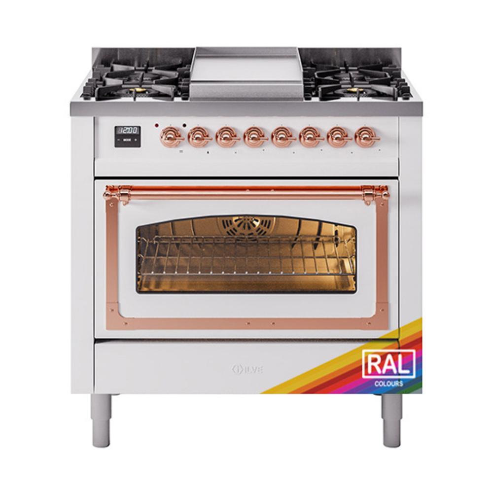ILVE UN36FNMPRAP Nostalgie II Noblesse 36 inch Dual Fuel Range (Natural Gas, Triple Glass Door, RAL, Copper)