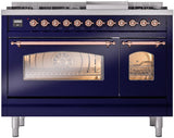 Nostalgie II 48 Inch Dual Fuel Liquid Propane Freestanding Range in Blue with Copper Trim