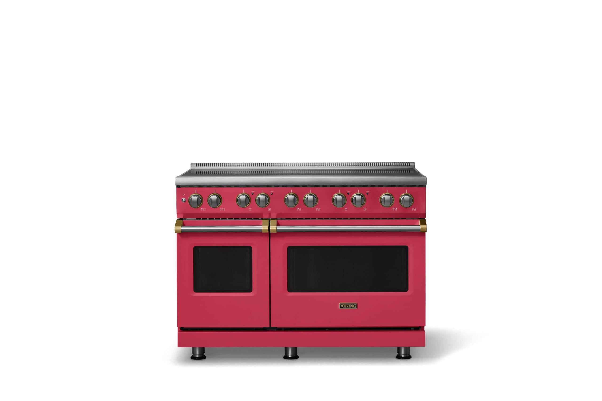 48"W. Induction Range (Finish: Valentine, Trim: Brushed Brass)