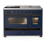 ILVE UM48FSNR3MBBLP Majestic III 48 inch Dual Fuel Range with 5 Black Brass Burners, Griddle and French Top, Dual Function Burner up to 25,000 BTU (Liquid Propane, Triple Glass Door, Midnight Blue, Burnished)