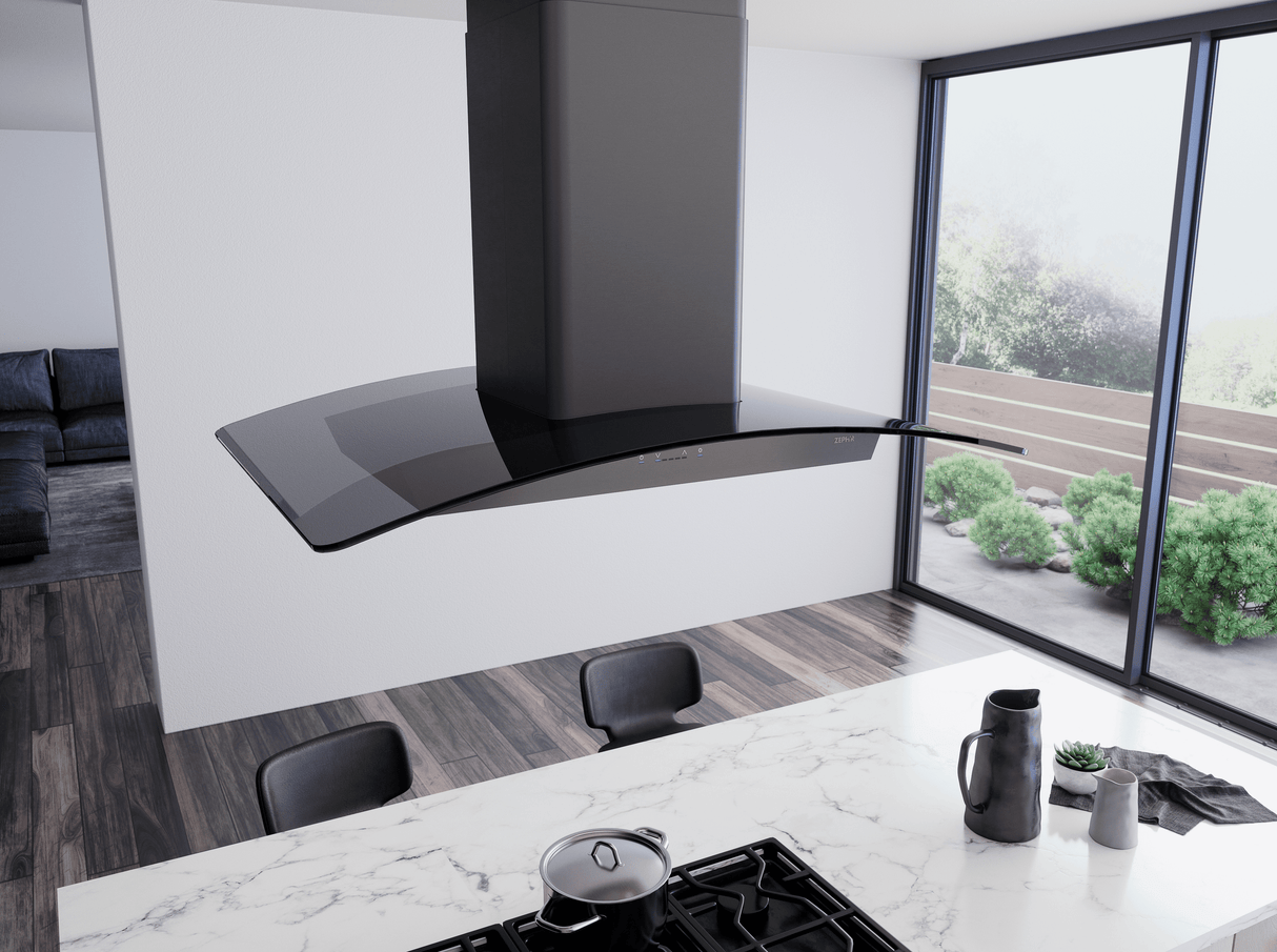 Ravenna, Island, 90cm, Blk SS, 600 CFM
