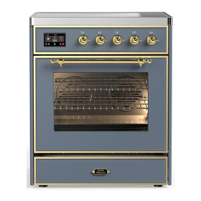 ILVE UMIB30NR3BGG Majestic III 30 inch Induction Range with 4 Elements, 4 cu. ft. Oven Capacity (Triple Glass Door, Blue Grey, Brass)