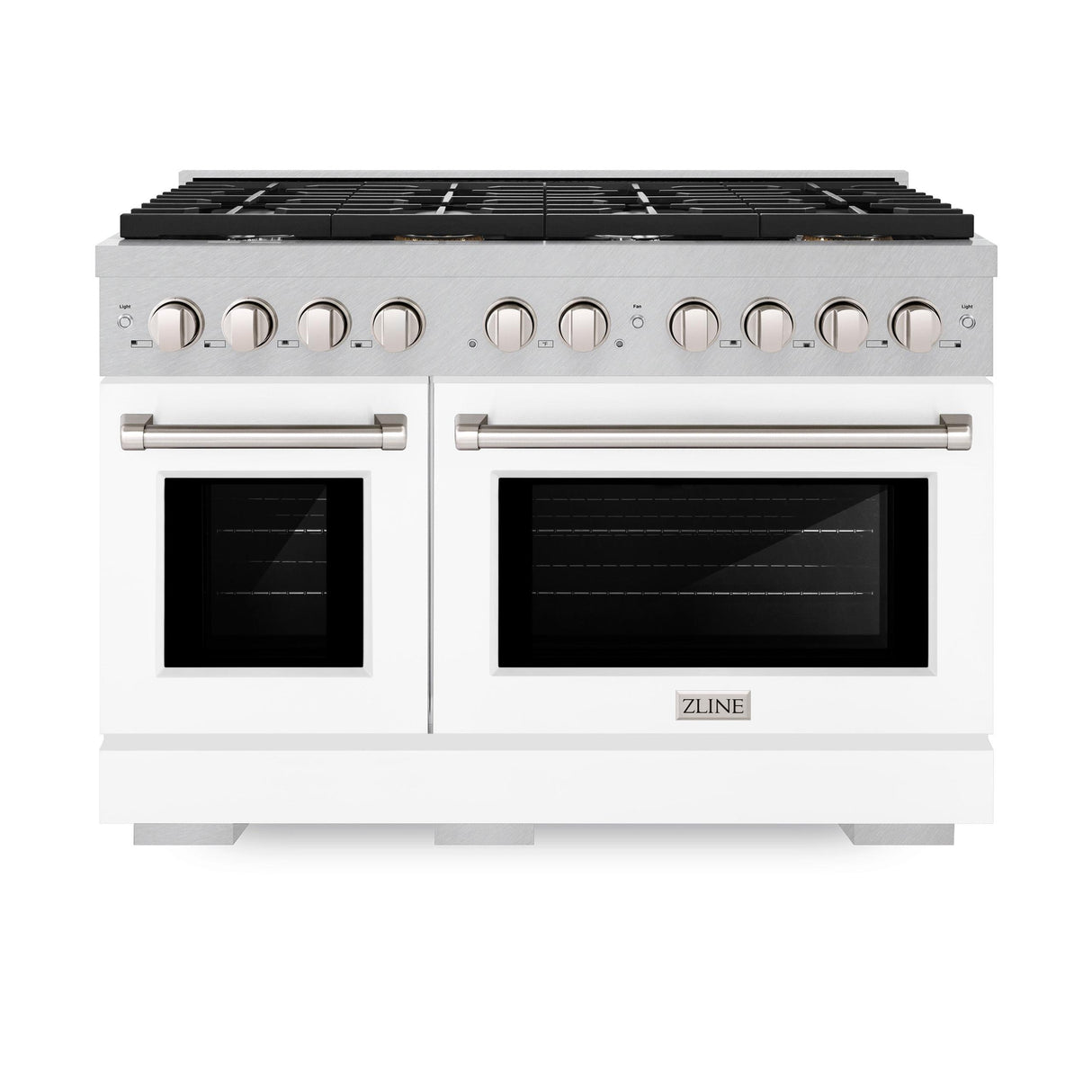 ZLINE 48 in. 6.7 cu. ft. 8 Burner Double Oven Gas Range in DuraSnow' Stainless Steel with White Matte Doors (SGRS-WM-48)