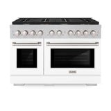 ZLINE 48 in. 6.7 cu. ft. 8 Burner Double Oven Gas Range in DuraSnow' Stainless Steel with White Matte Doors (SGRS-WM-48)