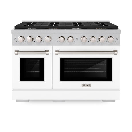 ZLINE 48 in. 6.7 cu. ft. 8 Burner Double Oven Gas Range in DuraSnow' Stainless Steel with White Matte Doors (SGRS-WM-48)