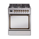 ILVE UN30QNMPSSB Nostalgie II Noblesse 30 inch Dual Fuel Range (Natural Gas, Solid Door, Stainless Steel, Burnished)