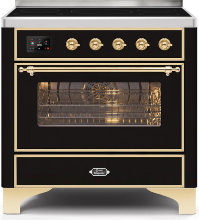 Majestic II 36 Inch Electric Freestanding Range in Glossy Black with Brass Trim