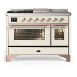 ILVE UM48FSNR3AWPLP Majestic III 48 inch Dual Fuel Range with 5 Black Brass Burners, Griddle and French Top, Dual Function Burner up to 25,000 BTU (Liquid Propane, Triple Glass Door, Antique White, Copper)