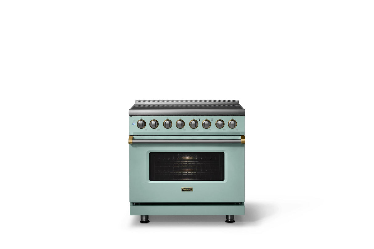 36"W. Induction Range (Finish: Splash, Trim: Brushed Brass)