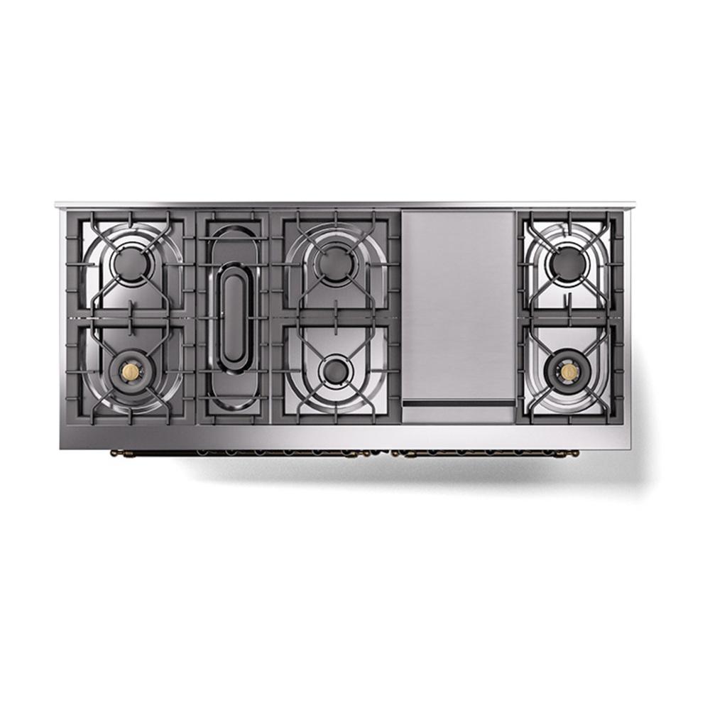 ILVE UN60FQNMPBGB Nostalgie II Noblesse 60 inch Dual Fuel Range (9 Sealed Burners + Griddle, Natural Gas, Solid Door, Blue Grey, Burnished)