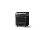 30"W. Dual Fuel Range (Finish: Antique Bronze, Trim: Brushed Brass, Fuel: Propane)