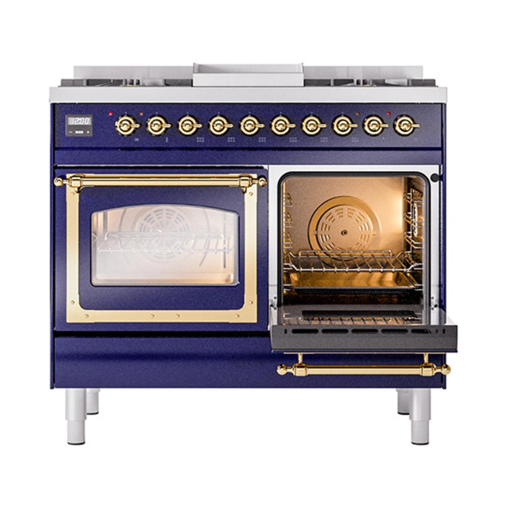 ILVE UND40FNMPMBGLP Nostalgie II Noblesse 40 inch Dual Fuel Range (Liquid Propane, Triple Glass Door, Midnight Blue, Brass)