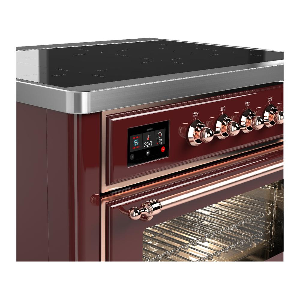 ILVE UMIB36NR3BUP Majestic III 36 inch Induction Range with 6 Elements, 3.5 cu. ft. Total Oven Capacity (Triple Glass Door, Burgundy, Copper)