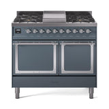 ILVE UND40FQNMPBGC Nostalgie II Noblesse 40 inch Dual Fuel Range (Natural Gas, Solid Door, Blue Grey, Chrome)