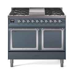 ILVE UND40FQNMPBGC Nostalgie II Noblesse 40 inch Dual Fuel Range (Natural Gas, Solid Door, Blue Grey, Chrome)