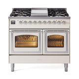 ILVE UND40FNMPAWCLP Nostalgie II Noblesse 40 inch Dual Fuel Range (Liquid Propane, Triple Glass Door, Antique White, Chrome)