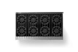 48"W. Open Burner Gas Range (Finish: Valentine, Trim: Brushed Brass, Fuel: Natural Gas)