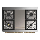 ILVE UMD40FQNR3BKGLP Majestic III 40 inch Dual Fuel Range with 6 Burners and Griddle, Dual Function Burner up to 25,000 BTU (Liquid Propane, Solid Door, Glossy Black, Brass)