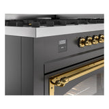 ILVE UN60FNMPMGG Nostalgie II Noblesse 60 inch Dual Fuel Range (9 Sealed Burners + Griddle, Natural Gas, Triple Glass Door, Graphite Matte, Brass)
