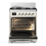 ILVE UM30QNR3AWCLP Majestic III 30 inch Dual Fuel Range with 5 Black Brass Burners, Dual Function Burner up to 25,000 BTU (Liquid Propane, Solid Door, Antique White, Chrome)