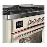 ILVE UM60FNR3AWP Majestic III 60 inch Dual Fuel Range with 9 Burners and Griddle, Dual Function Burner up to 25,000 BTU (Natural Gas, Triple Glass Door, Antique White, Copper)