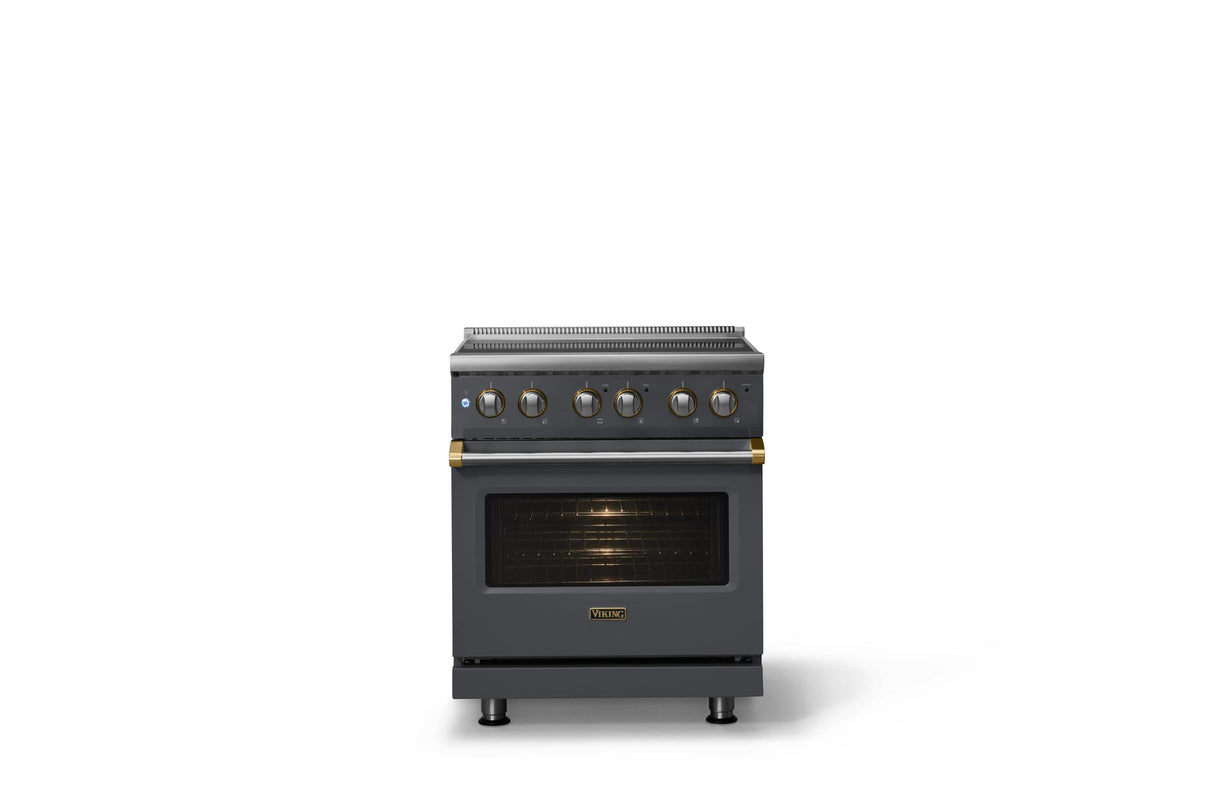 30"W. Electric Range (Finish: Cast Black, Trim: Brushed Brass)