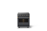 30"W. Electric Range (Finish: Cast Black, Trim: Brushed Brass)