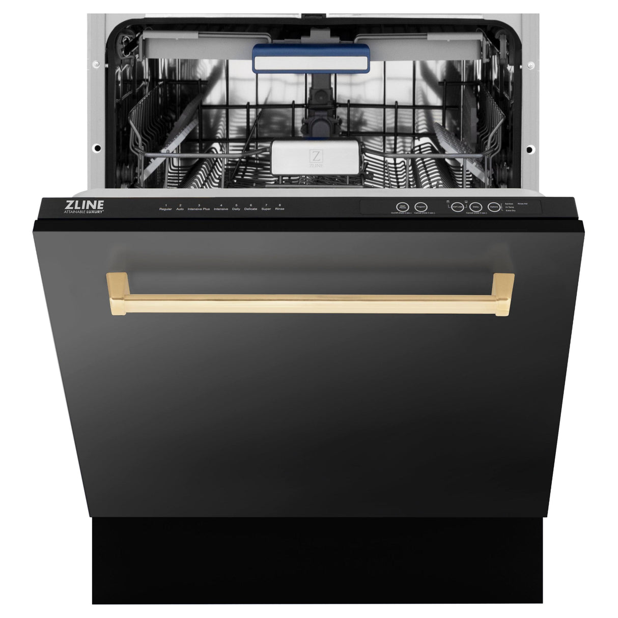 ZLINE Autograph Edition 24" 3rd Rack Top Control Tall Tub Dishwasher in Black Stainless Steel with Accent Handle, 51dBa (DWVZ-BS-24) [Color: Gold]
