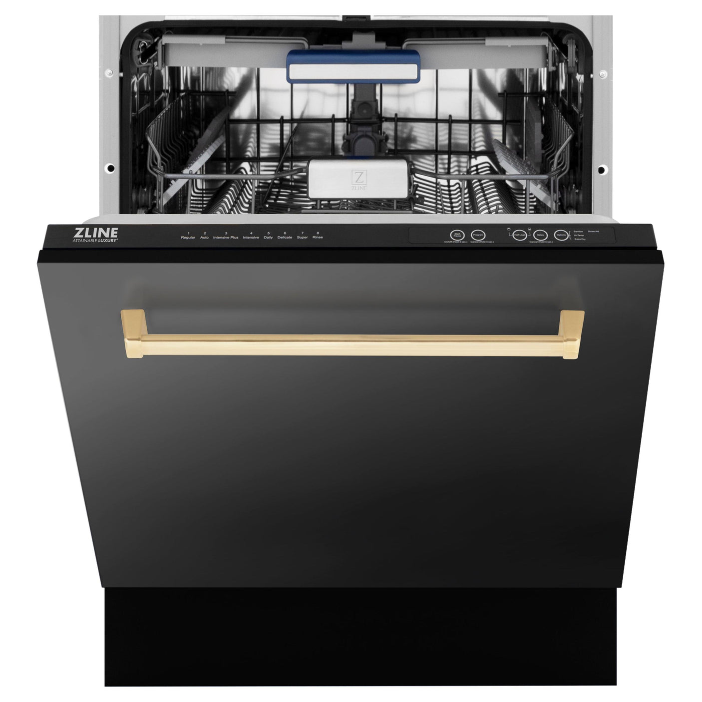 ZLINE Autograph Edition 24" 3rd Rack Top Control Tall Tub Dishwasher in Black Stainless Steel with Accent Handle, 51dBa (DWVZ-BS-24) [Color: Gold]