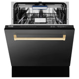 ZLINE Autograph Edition 24" 3rd Rack Top Control Tall Tub Dishwasher in Black Stainless Steel with Accent Handle, 51dBa (DWVZ-BS-24) [Color: Gold]