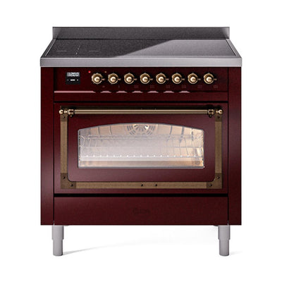 ILVE UNI366NMPBUB Nostalgie II Noblesse 36 inch Induction Range (Triple Glass Door, Burgundy, Burnished)