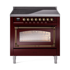 ILVE UNI366NMPBUB Nostalgie II Noblesse 36 inch Induction Range (Triple Glass Door, Burgundy, Burnished)