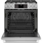 GE Cafe™ Series 30" Slide-In Front Control Dual-Fuel Range with Warming Drawer