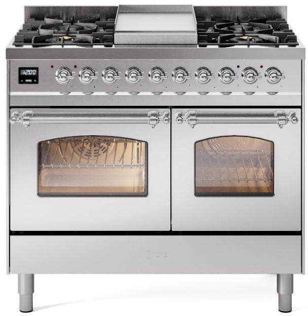 Nostalgie II 40 Inch Dual Fuel Liquid Propane Freestanding Range in Stainless Steel with Chrome Trim