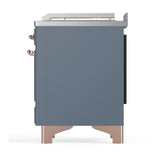 ILVE UM48FSNR3BGPLP Majestic III 48 inch Dual Fuel Range with 5 Black Brass Burners, Griddle and French Top, Dual Function Burner up to 25,000 BTU (Liquid Propane, Triple Glass Door, Blue Grey, Copper)