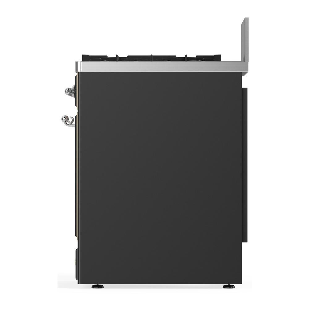 ILVE UM30QNR3MGC Majestic III 30 inch Dual Fuel Range with 5 Black Brass Burners, Dual Function Burner up to 25,000 BTU (Natural Gas, Solid Door, Graphite Matte, Chrome)