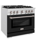 ZLINE 36 in. 5.2 cu. ft. Select Dual Fuel Range with 6 Burner Gas Cooktop and Electric Convection Oven in DuraSnow' Stainless Steel with Black Matte Door (HDRS-BLM-36)