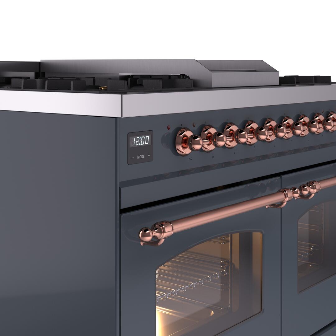 Nostalgie II 40 Inch Dual Fuel Natural Gas Freestanding Range in Blue Grey with Copper Trim