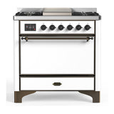 ILVE UM36FQNR3WHB Majestic III 36 inch Dual Fuel Range with 6 Black Brass Burners and Griddle, Dual Function Burner up to 25,000 BTU (Solid Door, White, Burnished, Natural Gas)