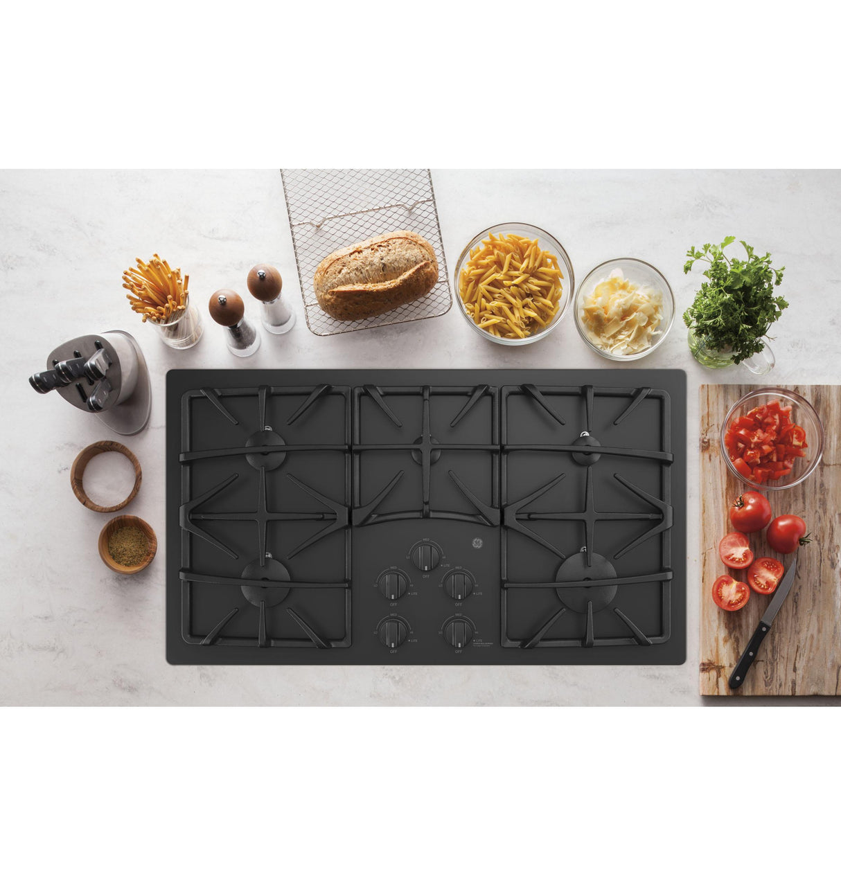 GE® 36" Built-In Gas on Glass Cooktop with 5 Burners and Dishwasher Safe Grates