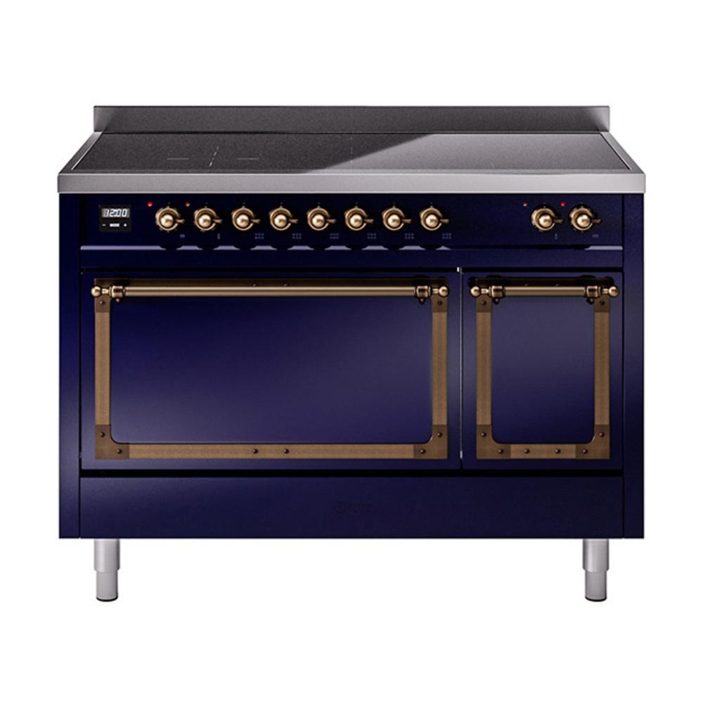 ILVE UNI486QNMPMBB Nostalgie II Noblesse 48 inch Induction Range (Solid Door, Midnight Blue, Burnished)