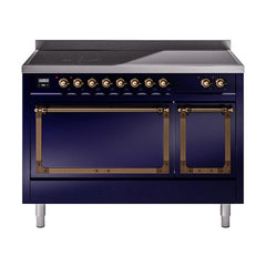 ILVE UNI486QNMPMBB Nostalgie II Noblesse 48 inch Induction Range (Solid Door, Midnight Blue, Burnished)