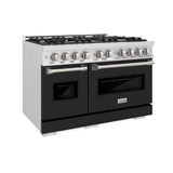 ZLINE 48 in. 6.7 cu. ft. Classic Double Oven Dual Fuel Range with 8 Burner Gas Cooktop in DuraSnow' Stainless Steel with Black Matte Doors (CDRS-BLM-48)