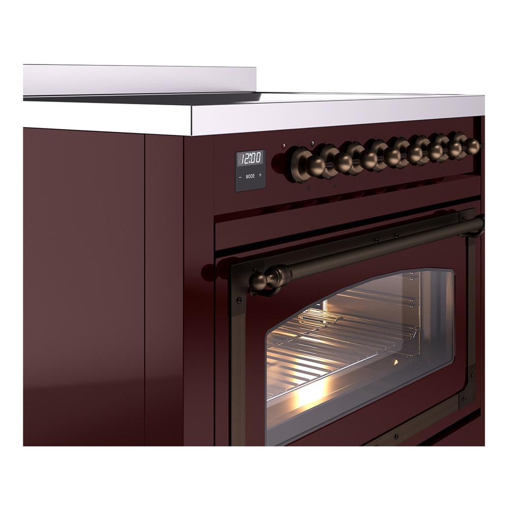 ILVE UNI366NMPBUB Nostalgie II Noblesse 36 inch Induction Range (Triple Glass Door, Burgundy, Burnished)