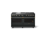 60"W. Sealed Burner Gas Range (Finish: Antique Bronze, Trim: Brushed Brass, Fuel: Natural Gas)