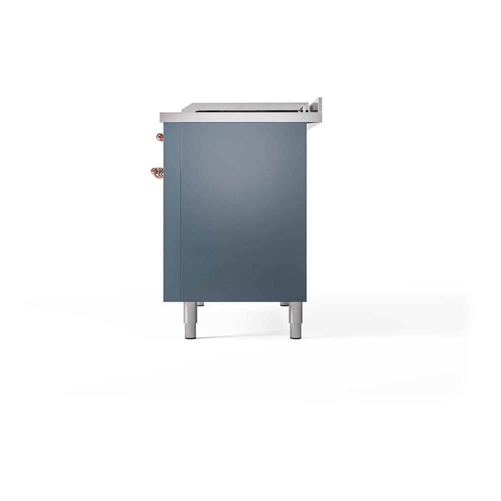 ILVE UN48FSQNMPBGP Nostalgie II Noblesse 48 inch Dual Fuel Range (5 Sealed Burners + Griddle + French Top, Natural Gas, Solid Door, Blue Grey, Copper)