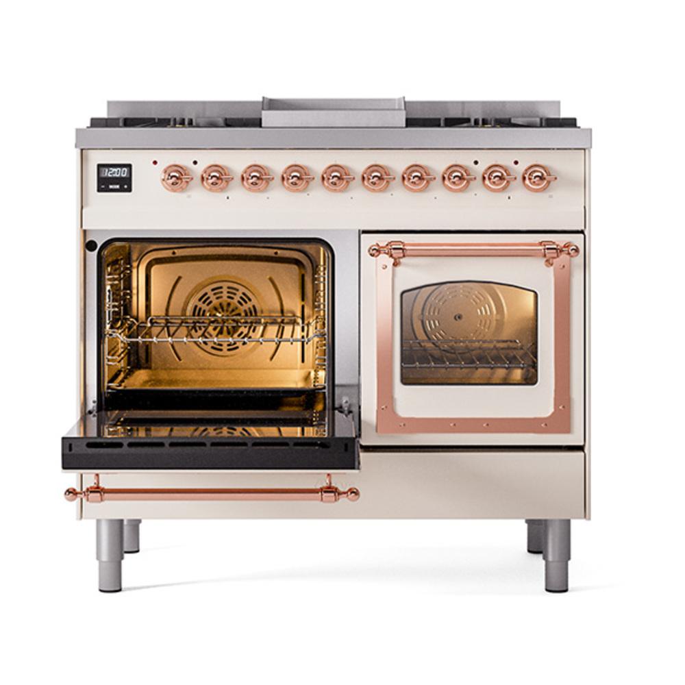 ILVE UND40FNMPAWP Nostalgie II Noblesse 40 inch Dual Fuel Range (Natural Gas, Triple Glass Door, Antique White, Copper)