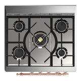 ILVE UM30NR3MBPLP Majestic III 30 inch Dual Fuel Range with 5 Black Brass Burners, Dual Function Burner up to 25,000 BTU (Liquid Propane, Triple Glass Door, Midnight Blue, Copper)
