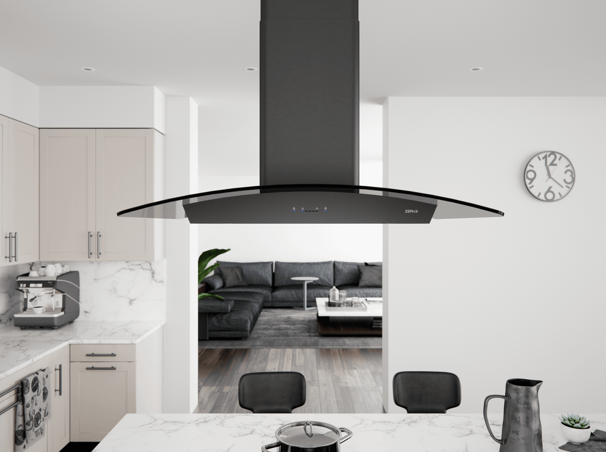 Ravenna, Island, 90cm, Blk SS, 600 CFM