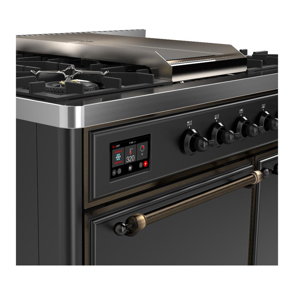 ILVE UMD40FQNR3MGB Majestic III 40 inch Dual Fuel Range with 6 Burners and Griddle, Dual Function Burner up to 25,000 BTU (Natural Gas, Solid Door, Graphite Matte, Burnished)